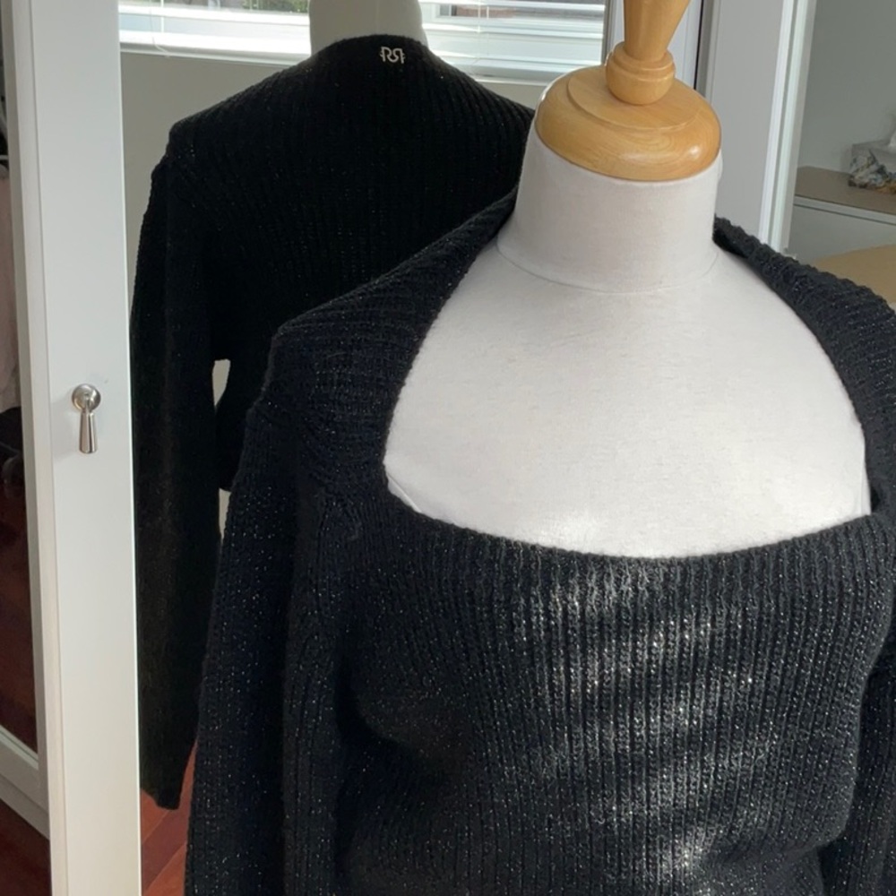NWT Women's Rinascimento Knit / Square - Wide Neck Crop Top / Size S/M / Black - Picture 2 of 16